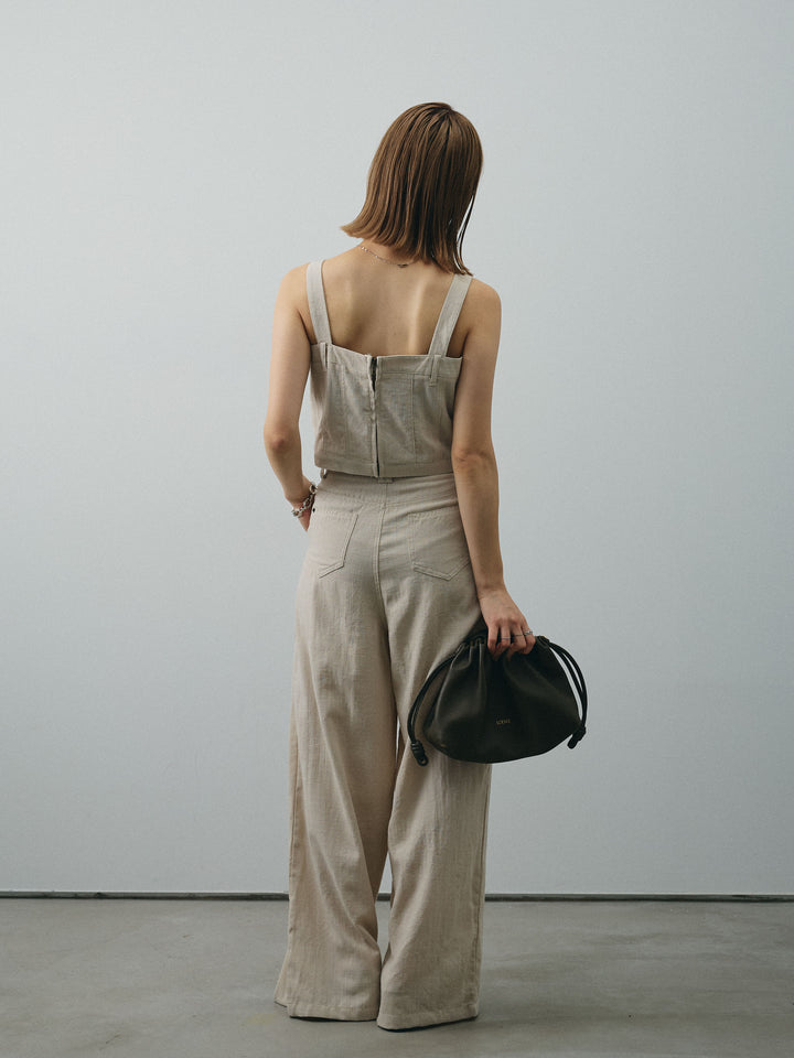 [SET] 亞麻感緊身胸衣＆寬褲套裝（2件套）