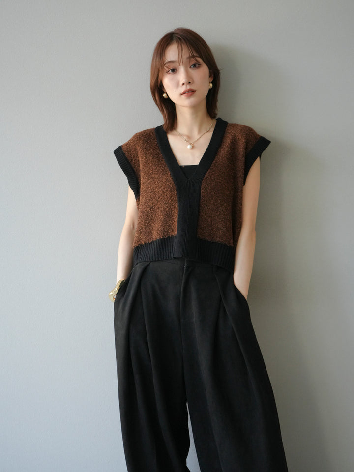 [予約]ブークレバイカラーニットベスト/ブラウン