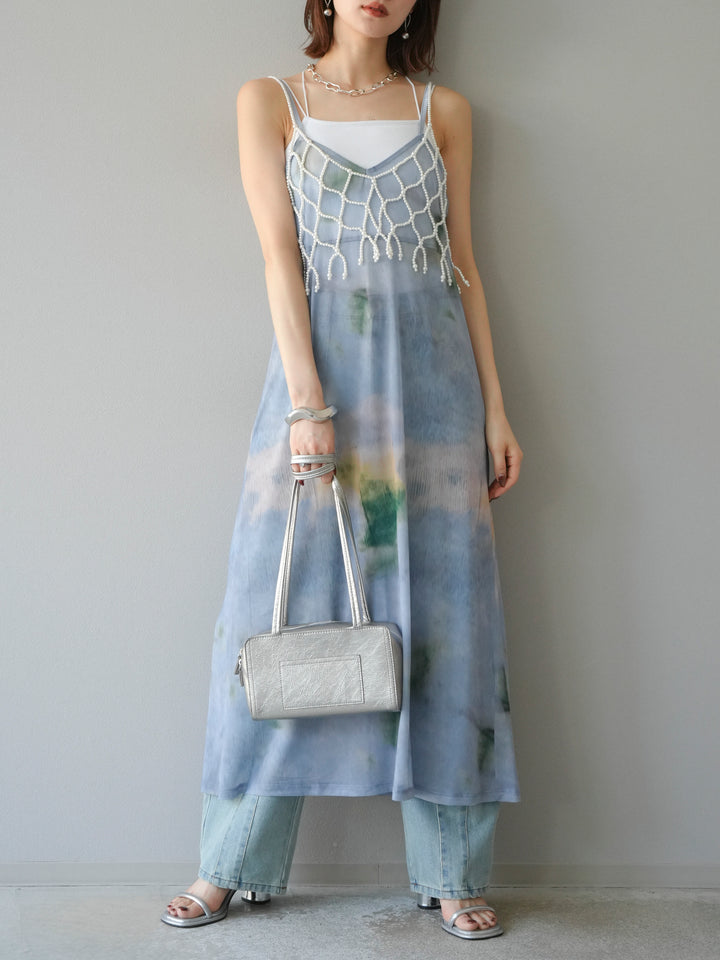 [予約タイダイ柄シアーキャミワンピース/サックス
