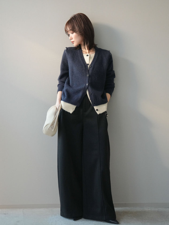 [予約]ベルト付き裏起毛ワイドパンツ/black