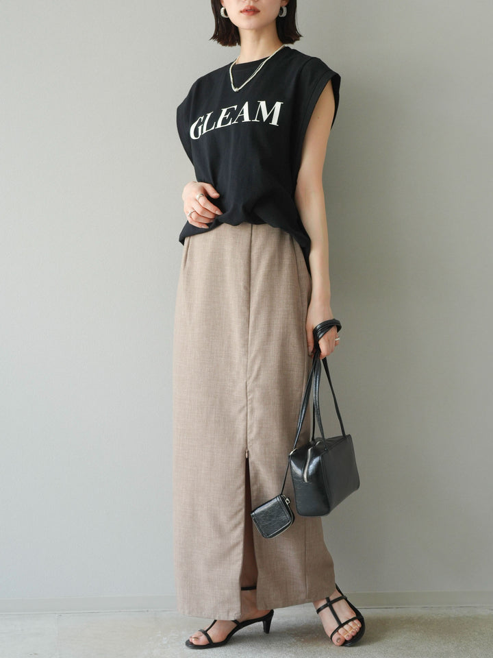 [予約]リネンライクZIPスリットタイトスカート/グレージュ