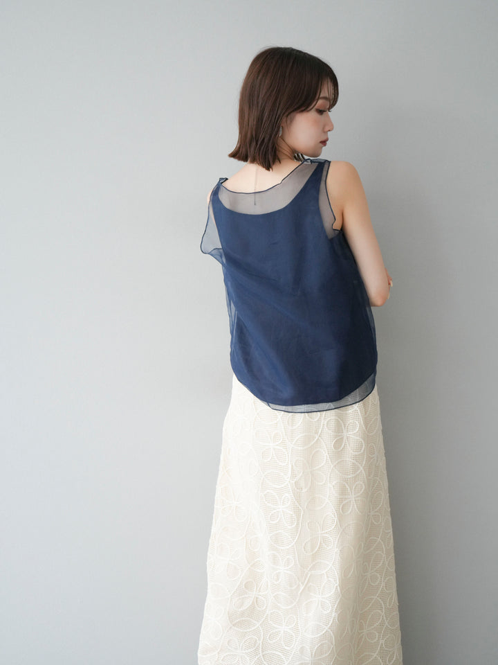 [予約]オーガンジーレイヤードタンクトップ/ネイビー