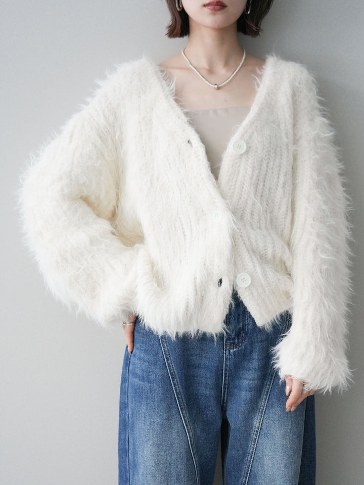 [予約]シャギーオーバーニットカーディガン/white
