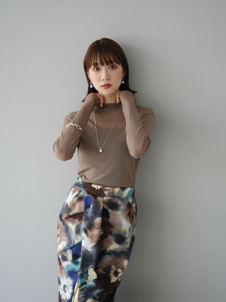 [SET]シアー切替ストレッチ長袖トップス+シアー切替ストレッチトップス(2set)