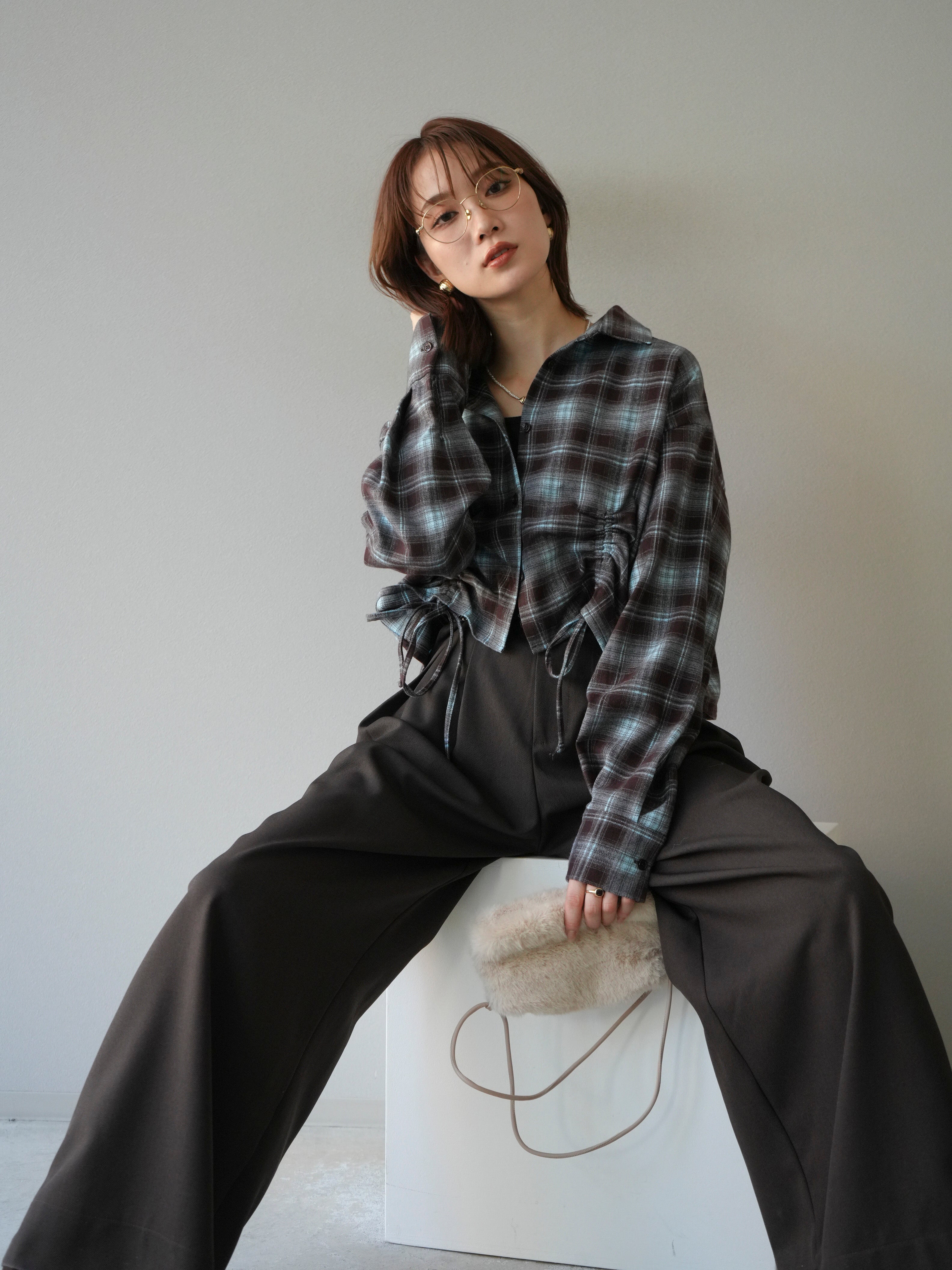 予約]ドロストクロップネルチェックドシャツ/ブルー – Lumier