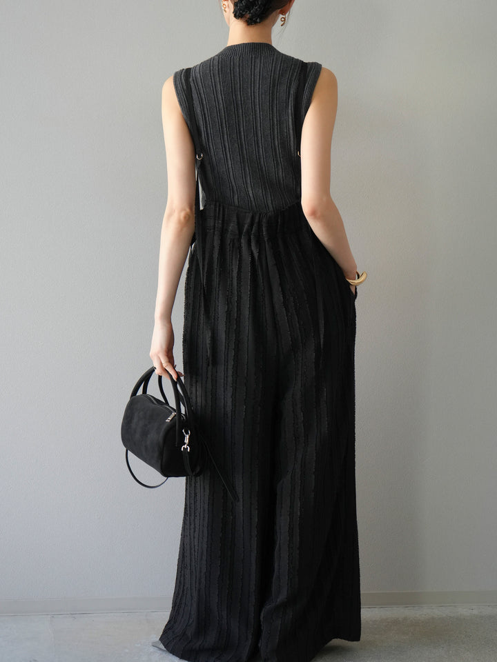 [予約]ジャガードストライプサロペット/ブラック