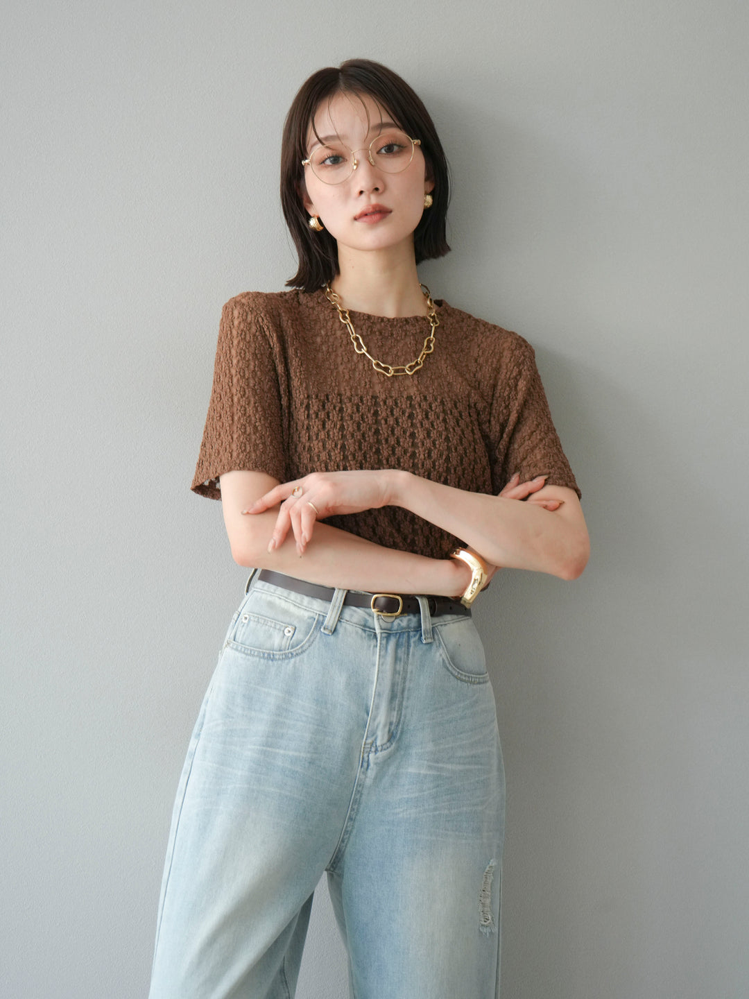 [SET]カットレースTシャツ+選べるアクセセット(2set)