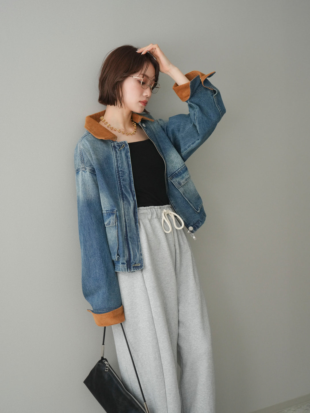 [予約]コーデュロイ×デニムショートカバーオール/blue