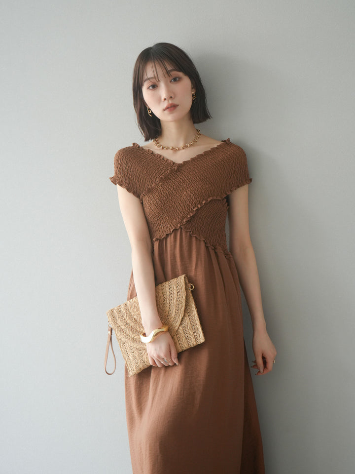 [SET]シャーリングクロスワンピース+シャーリングクロスワンピース(2set)