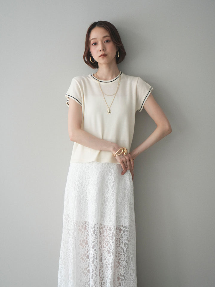 [SET]配色ハーフスリーブニットトップス+選べるアクセセット(2set)