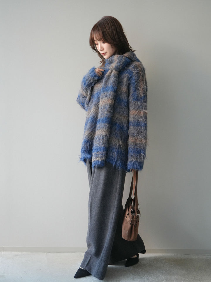 [予約]ウールタッチベルト付ワイドパンツ/charcoal