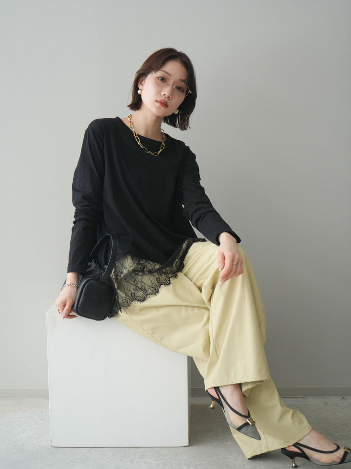 [SET]裾レースロングスリーブTシャツ+選べるアクセセット(2set)