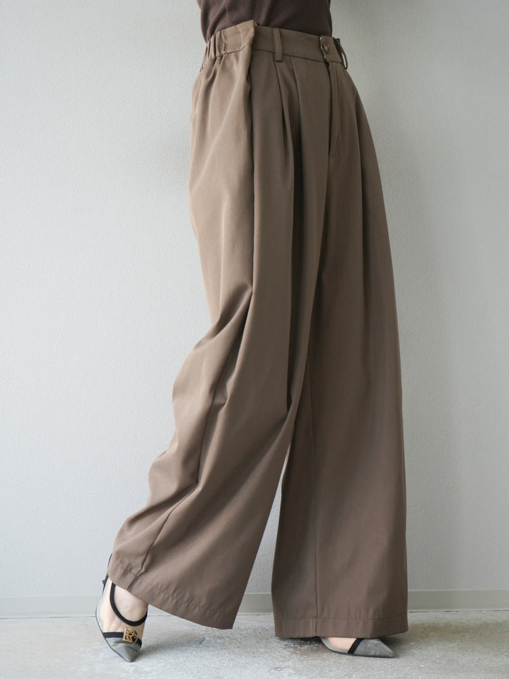 [予約]タックデザインワイドパンツ/ブラウン
