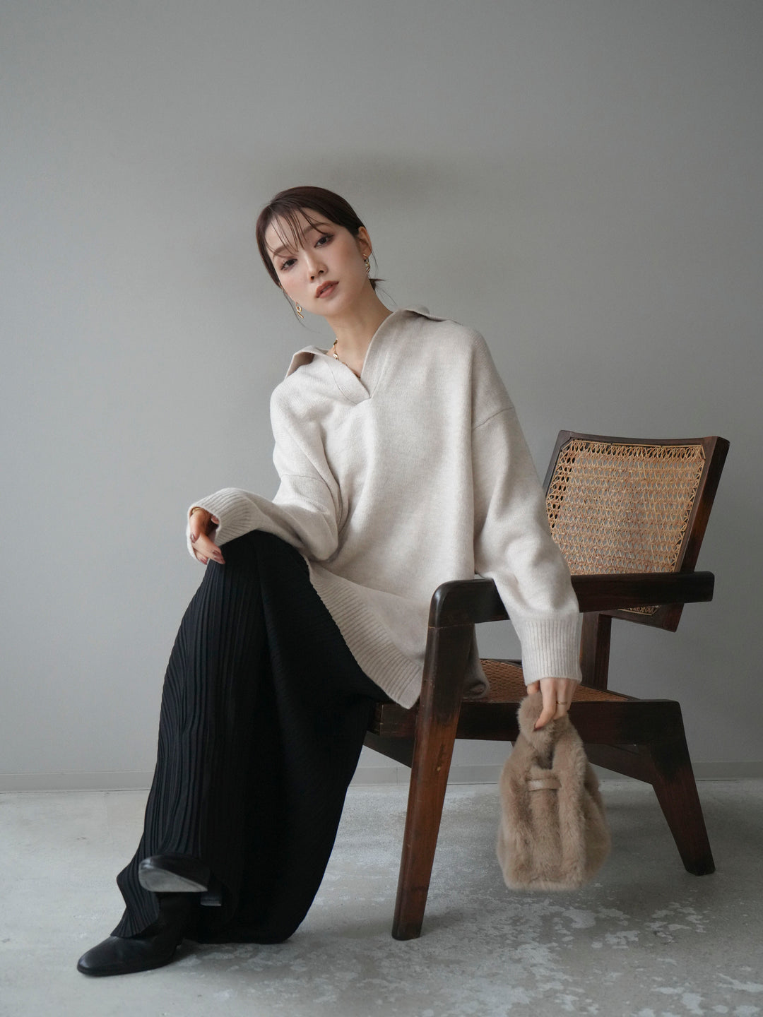 [予約]プリーツIラインスカート/black