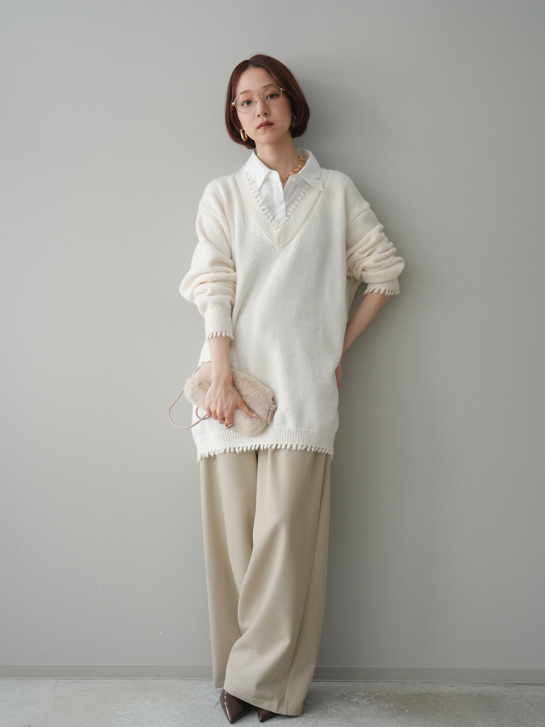 [予約]ウエストレースタックワイドパンツ/ivory
