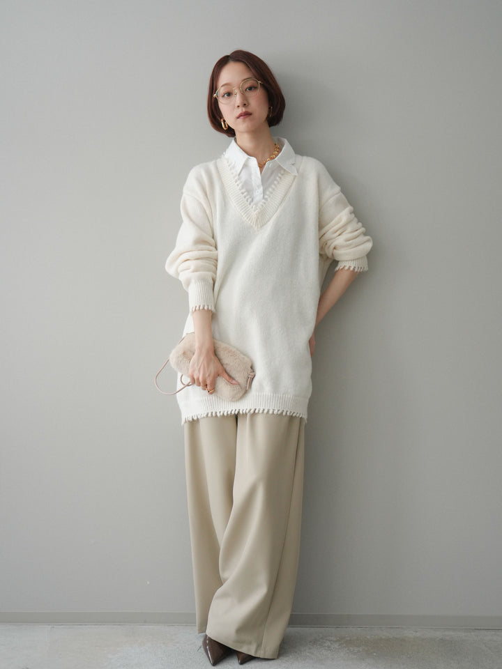[予約]ウエストレースタックワイドパンツ/ivory