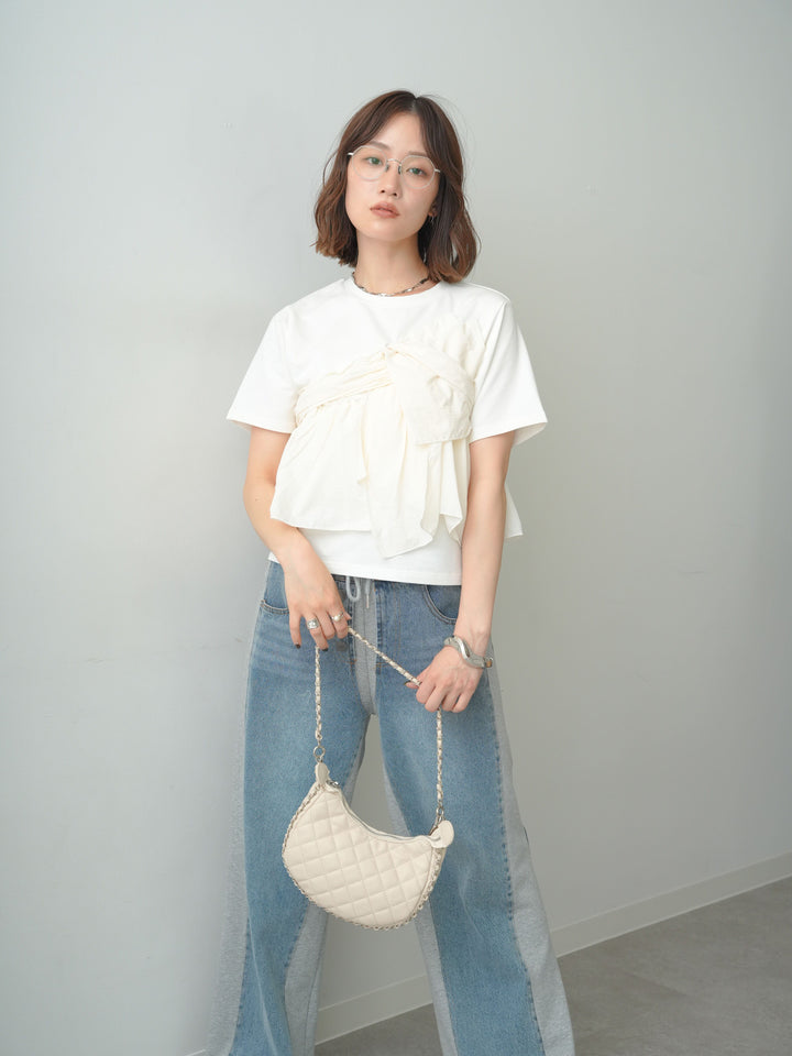 [SET]ナイロンドッキングツイストTEE +デニム切替スウェットパンツ(2set)