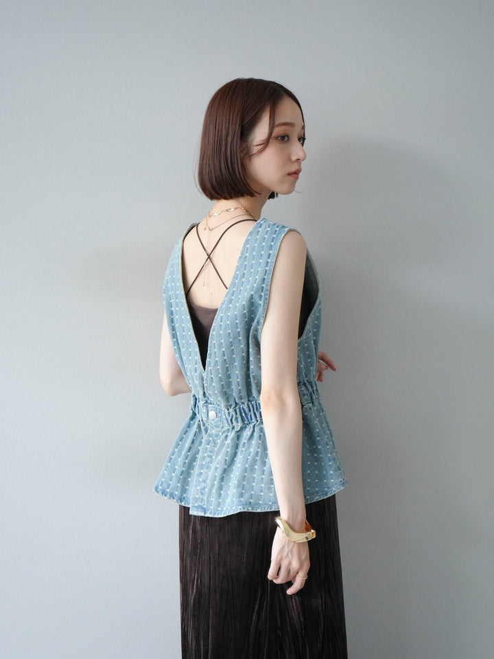 [予約]ジャガードデニム２WAYビスチェ/ライトブルー