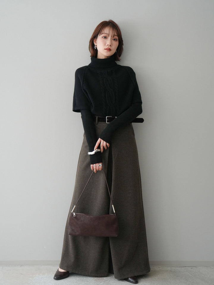 [予約]ベルト付きフロントタックワイドパンツ/brown