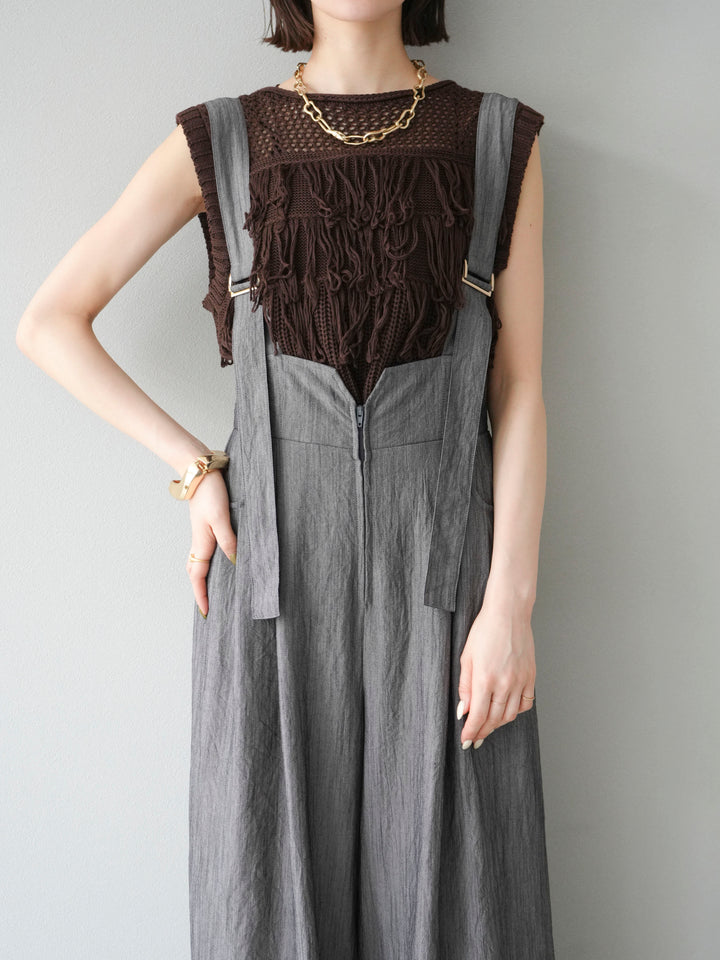 【預購】鏤空流蘇針織上衣/棕色