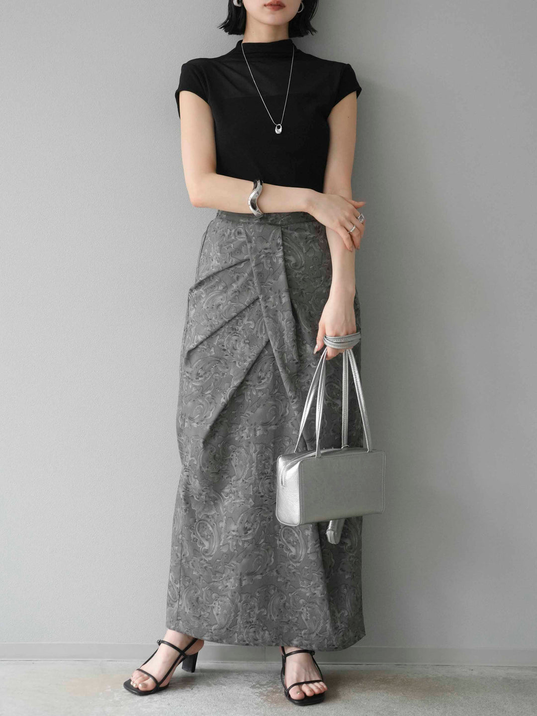 [予約]シアー切替ストレッチトップス/ブラック