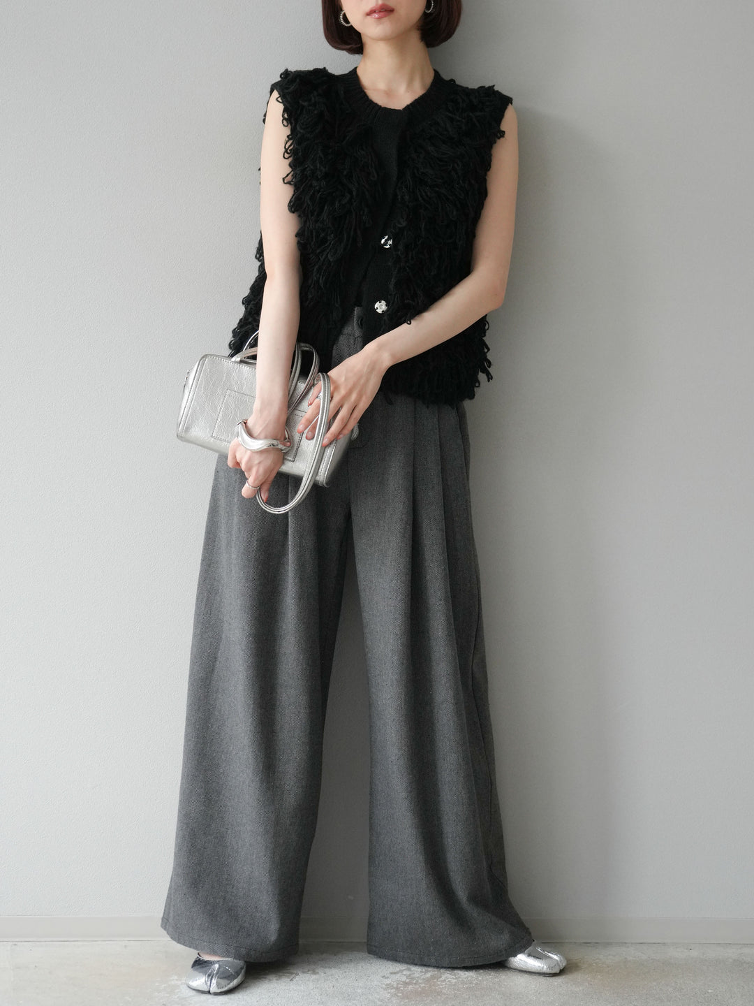 [予約]ツイードタッチタックワイドパンツ/ダークグレー