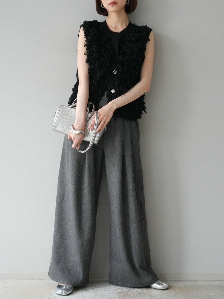 [予約]ツイードタッチタックワイドパンツ/ダークグレー