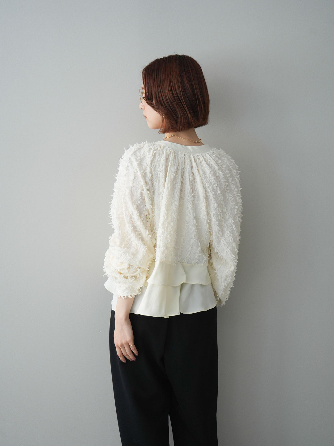 [SET]ジャガードぺプラムフリルブラウス+2WAYデザインスウェットパンツ(2set)