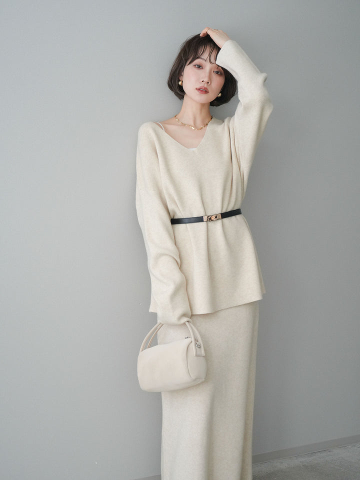 [SET]ベルト付Vネックニット＆スカートSET UP(2set)