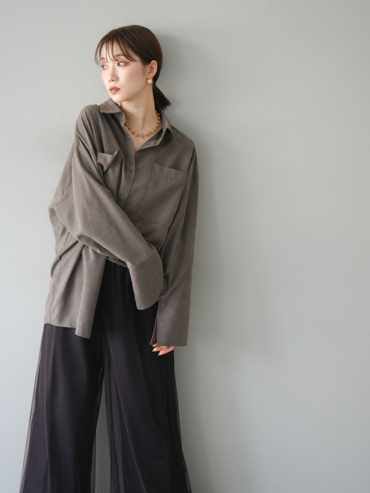 [予約]スエードライクBIGカフスオーバーシャツ/ブラウン