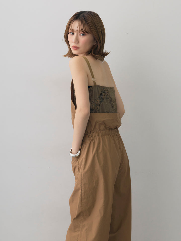 [予約]レースレイヤードホルターオールインワン/brown
