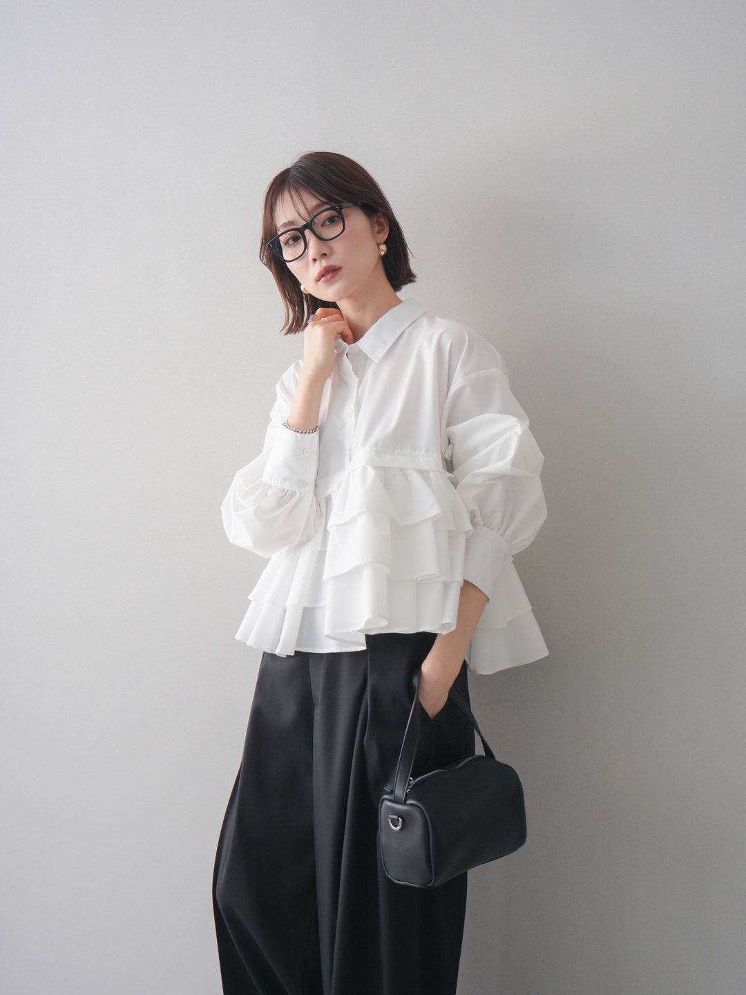 [SET]ブロードティアードショートシャツ+TRツイルデザインタックワイドパンツ(2set)