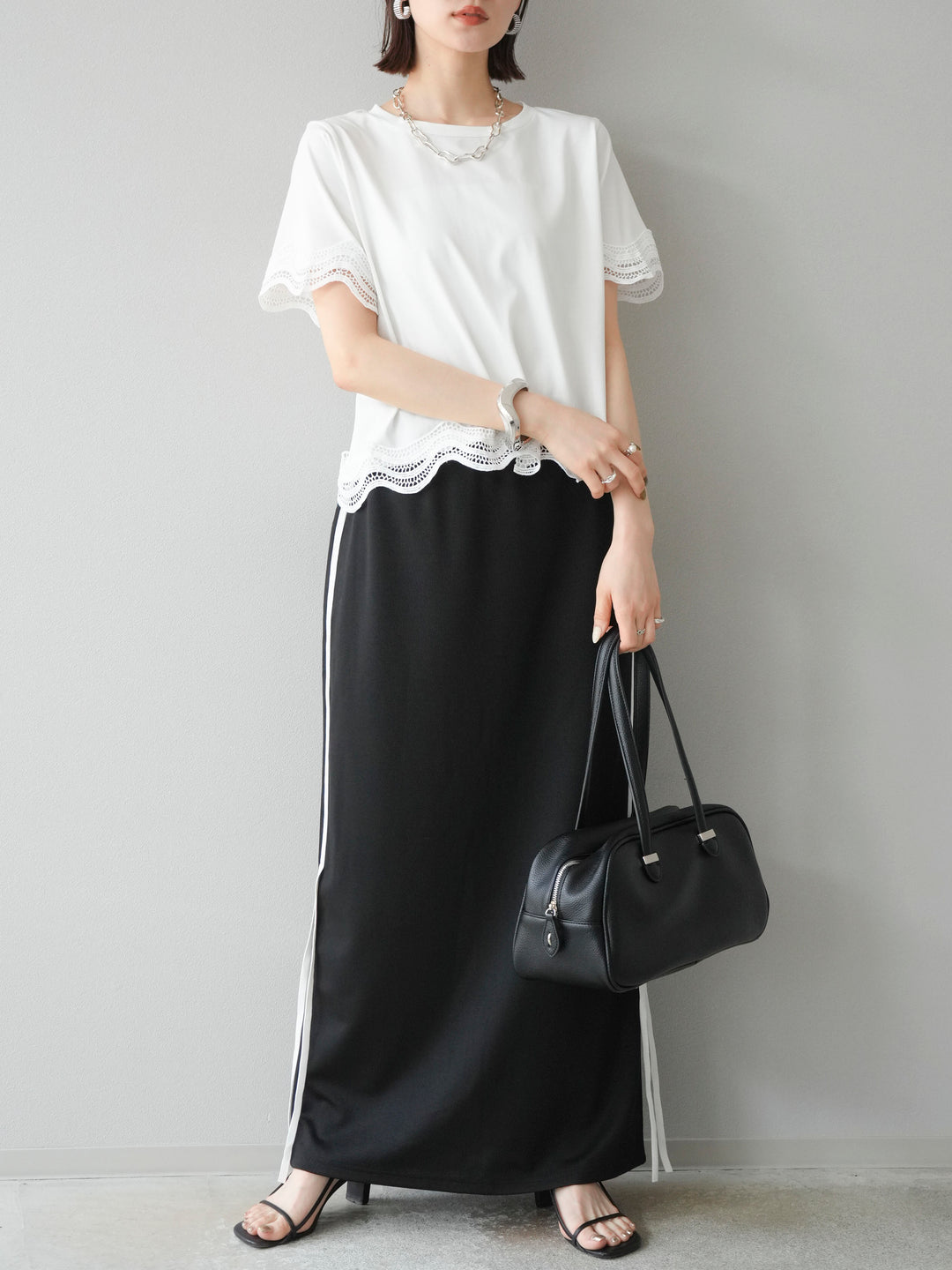 [予約]レース切替カットソー/オフ