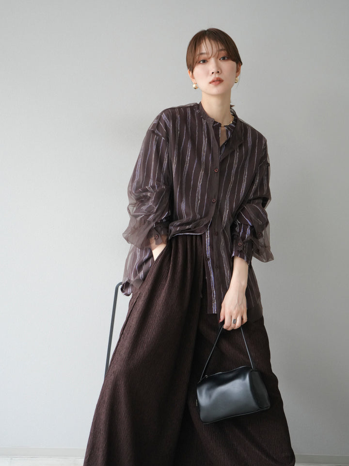 [予約]2WAYスリーブチュールシャツ/ブラウン
