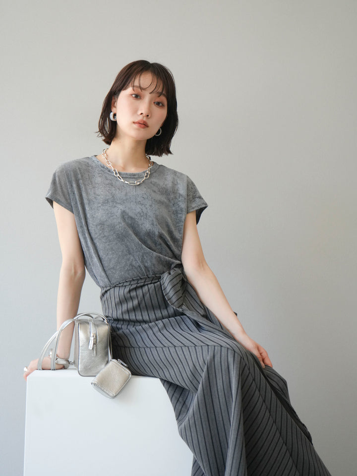 [SET]シアーベロアプルオーバー+サイド巻きツイルスカート(2set)