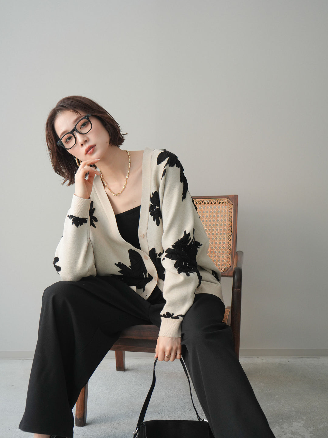 [SET]フラワージャガードニットカーディガン+フラワージャガードニットカーディガン(2set)
