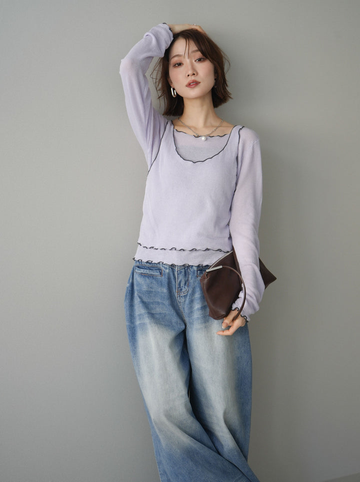 [SET]バイカラーメローアンサンブルシアーニットトップス+選べるアクセセット(2set)