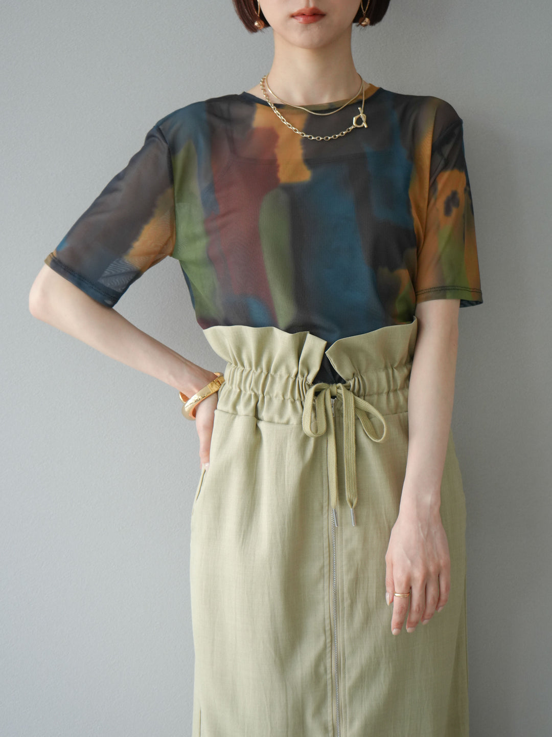 [套裝] 水彩藝術透視T卹 + Heather Ester 褶皺拉鍊裙 (2套)