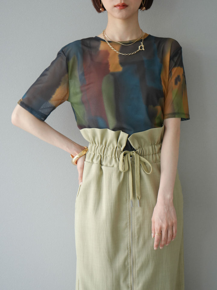 [套裝] 水彩藝術透視T卹 + Heather Ester 褶皺拉鍊裙 (2套)