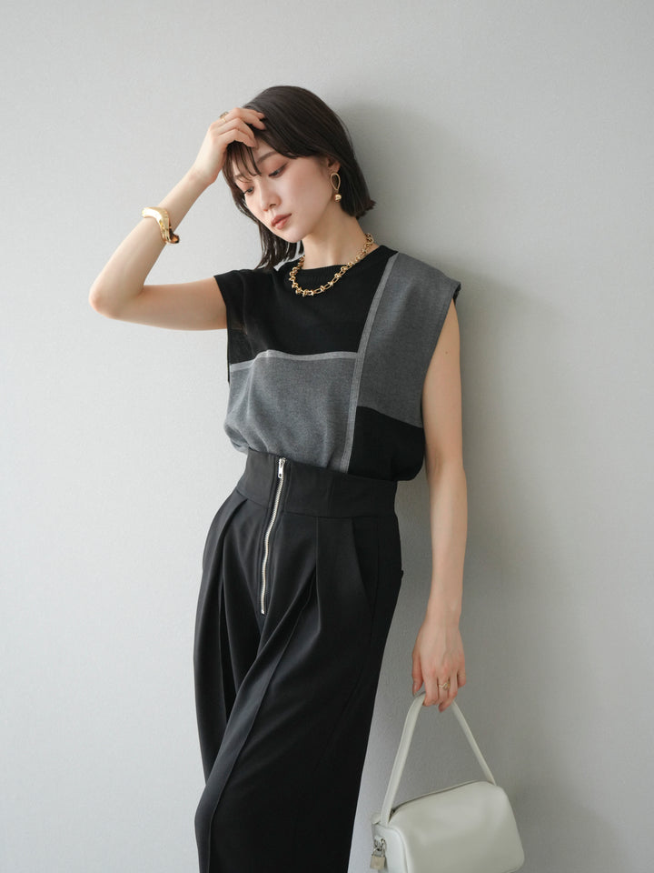 【預購】同色系無袖針織套頭衫/黑色