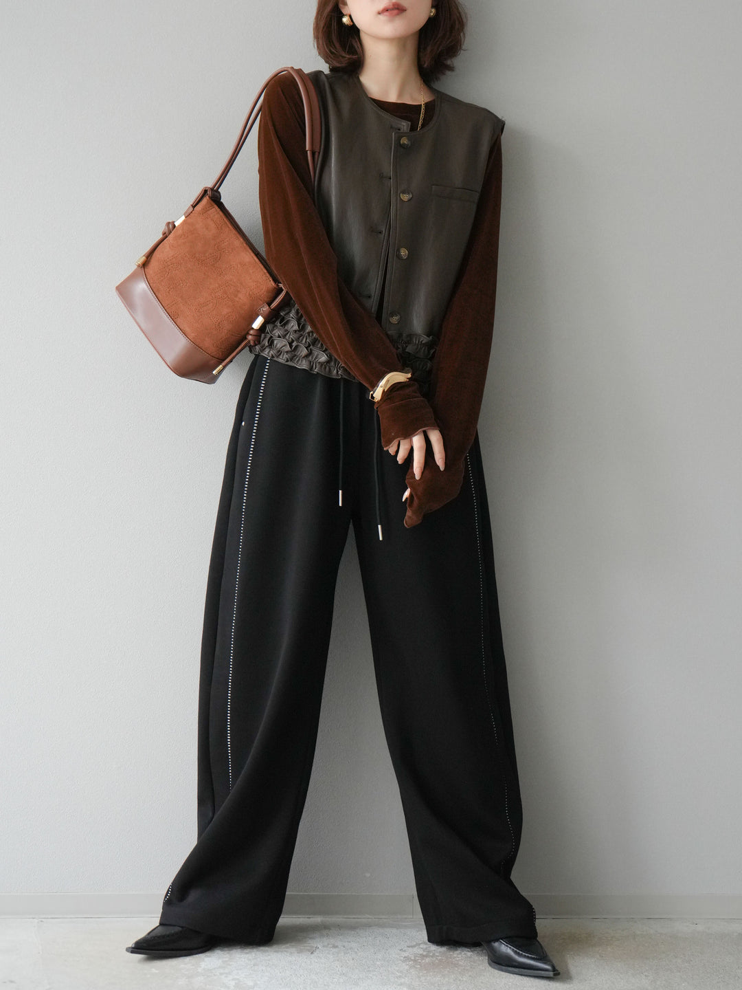 [予約]ハンドステッチ風スウェットパンツ/ブラック