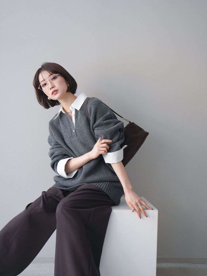 [予約]シャツドッキングオーバーニットプルオーバー/charcoaloff