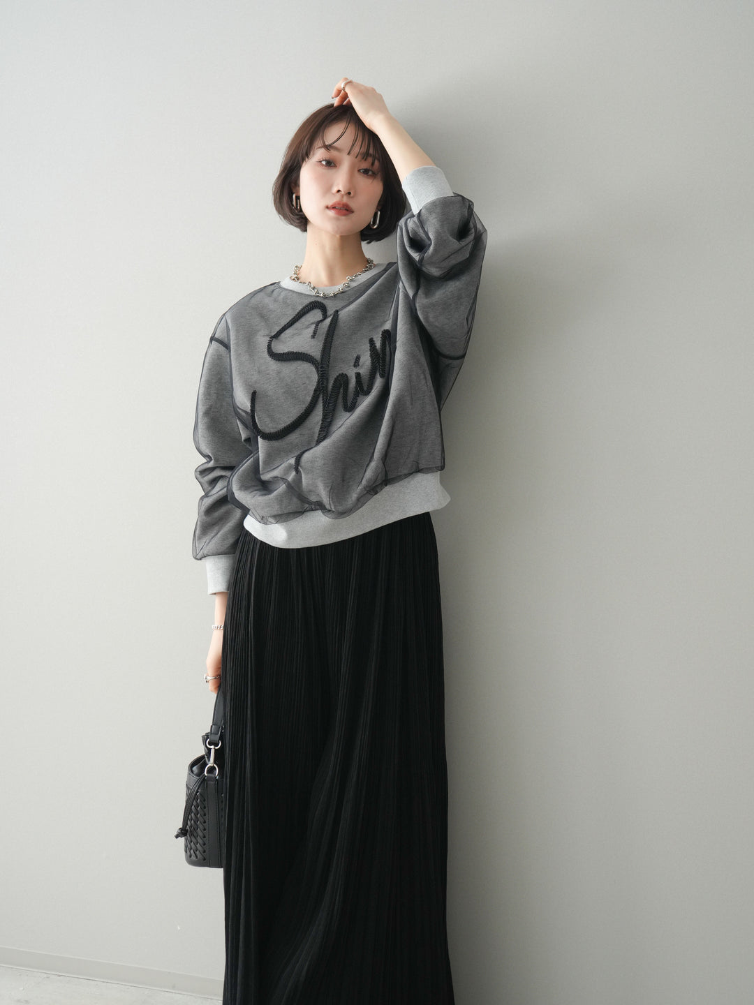 [予約]チュールレイヤードロゴスエットプルオーバー/gray