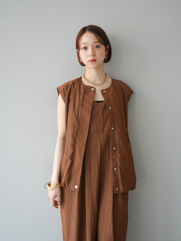 [SET]リネンライクビスチェデザインサロペット+リネンライクドロストバルーンブルゾン(2set)