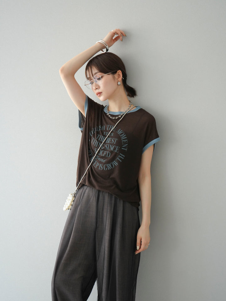 [SET]シアーフライス ロゴプリントT +コード刺繍チュールレイヤードパンツ(2set)