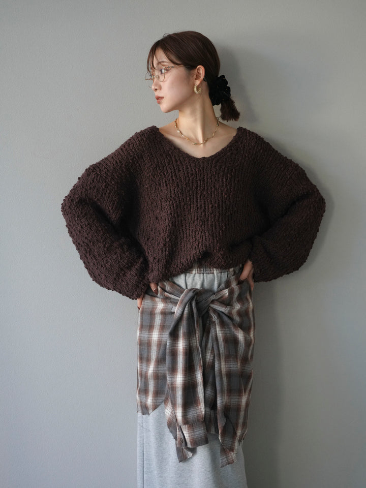 [予約]メランジポコポコニットプルオーバー/brown