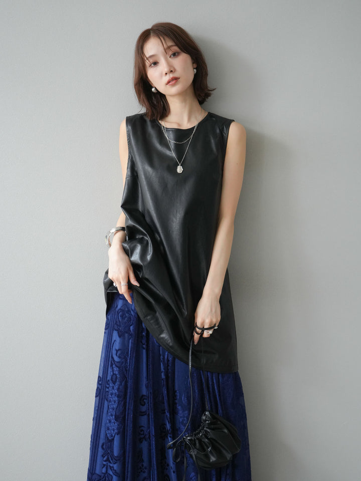 [予約]ショルダーポーチ付レザーミニワンピース/ブラック