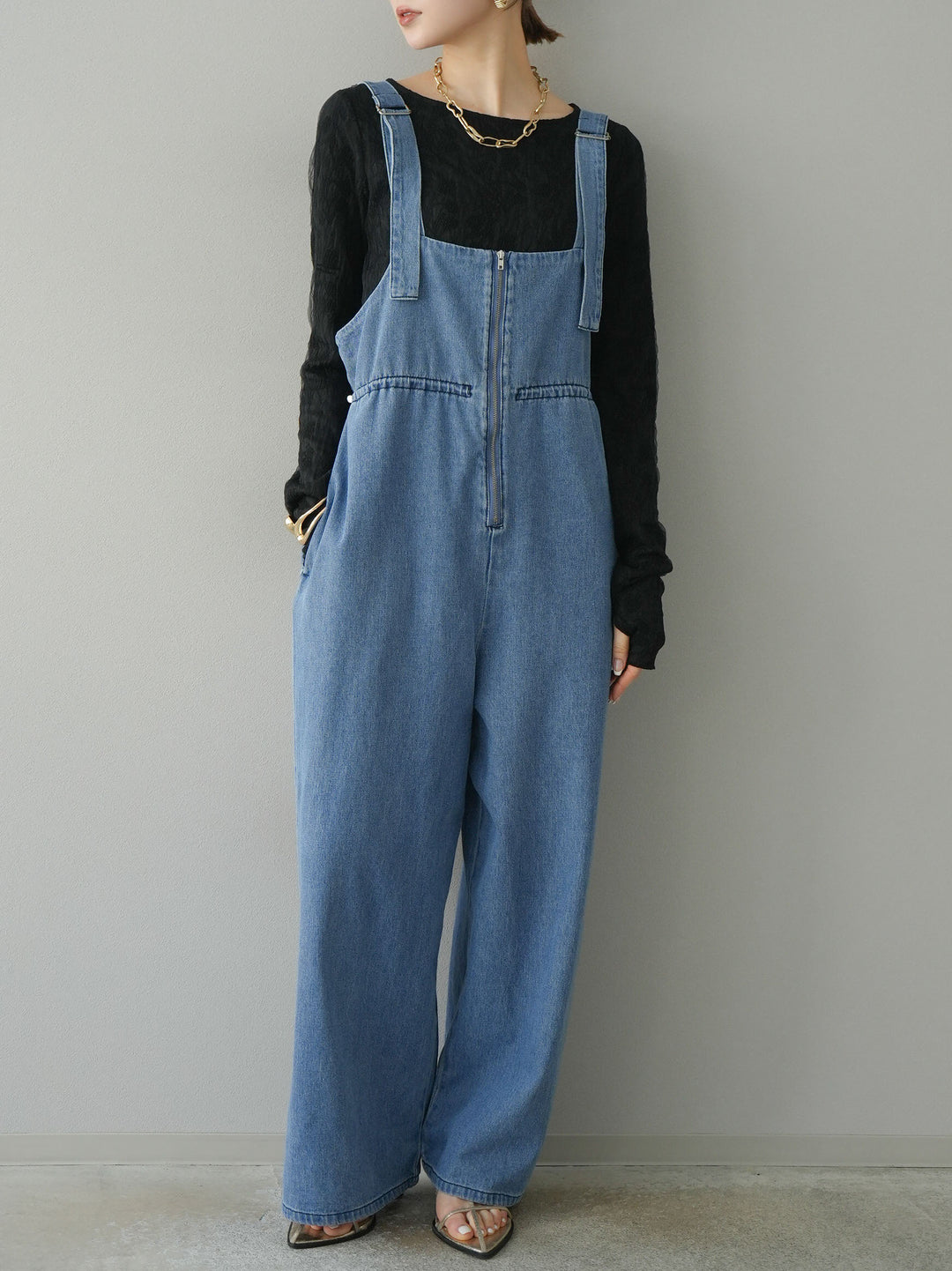 【預購】雙層紗布提花上衣/黑色