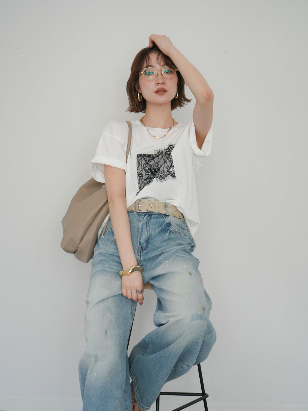 [予約]レースコラージュロゴTシャツ/off