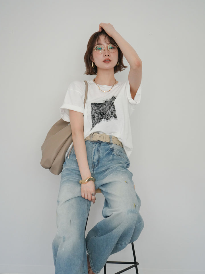 [予約]レースコラージュロゴTシャツ/off